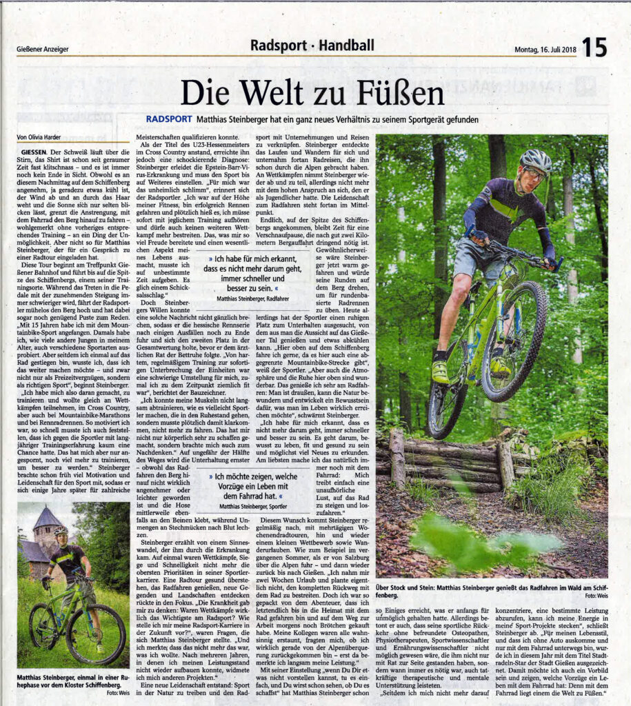 Matthias Steinberger erhält 2018 ein Porträt des Gießener Anzeigers.